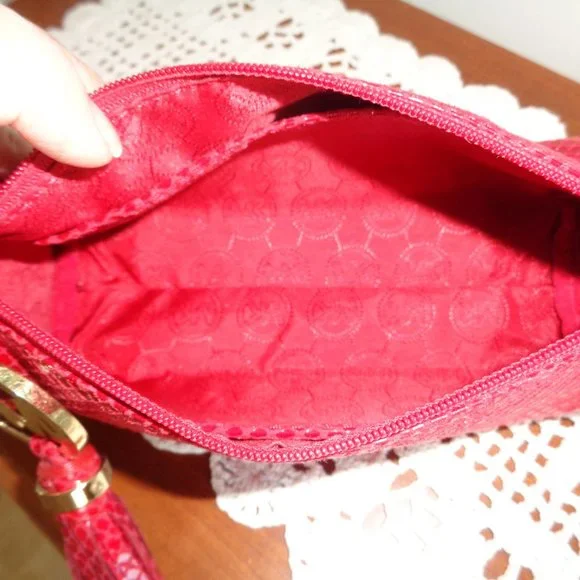 Michael Kors Clutch Evening Bag Cosmetic Case Make Up Pouch Red Snakeskin Look - Picture 9 of 12